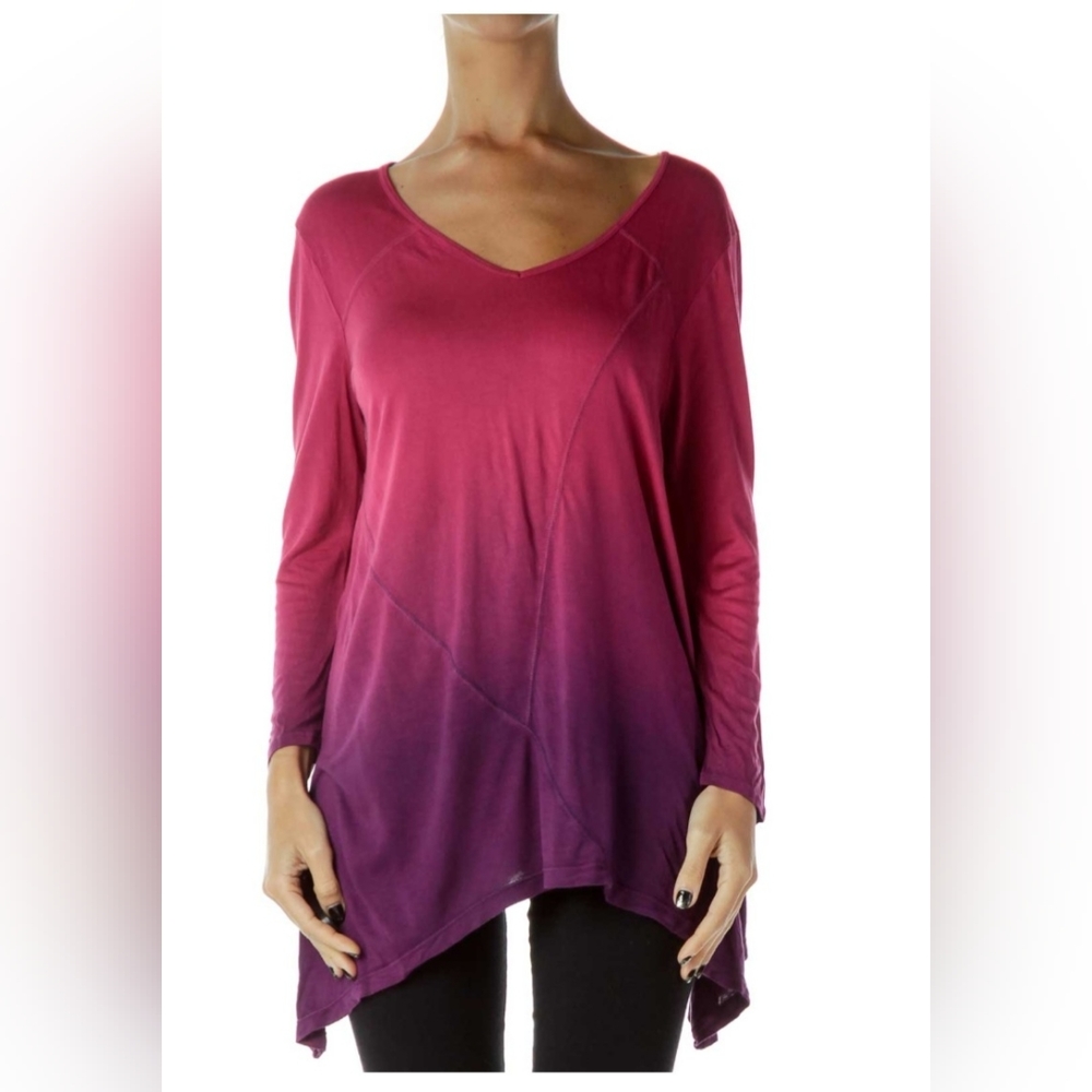 DKNY Jeans Red Ombre Knit Top Size M